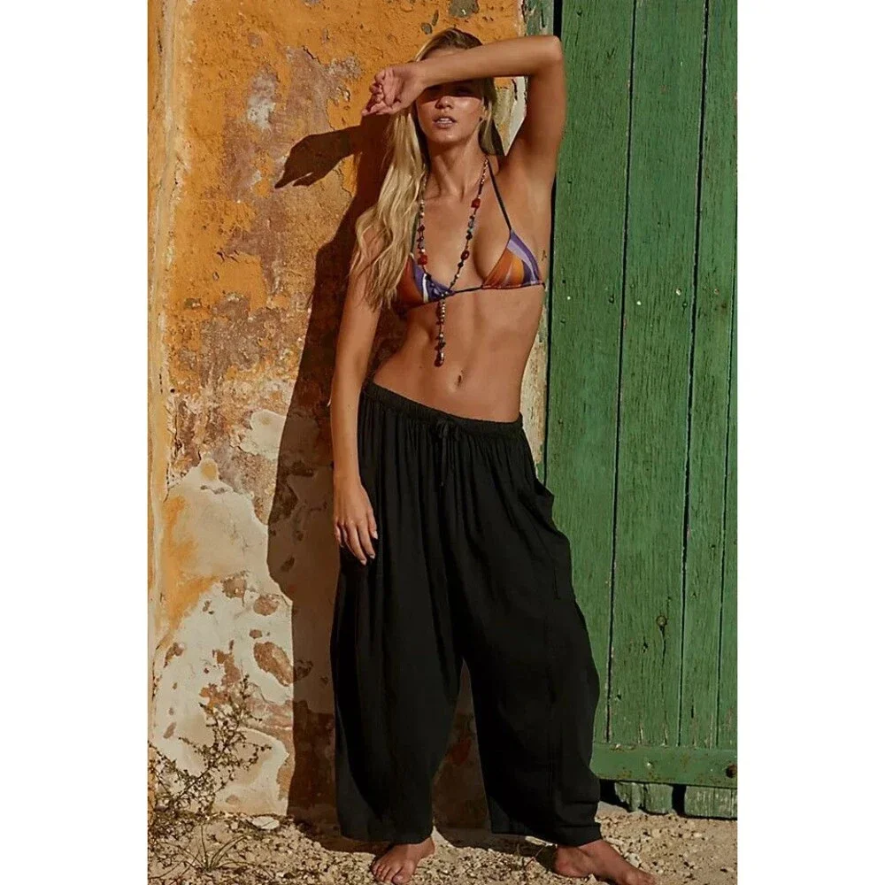 Women's Black Wide Leg Harem Pants
